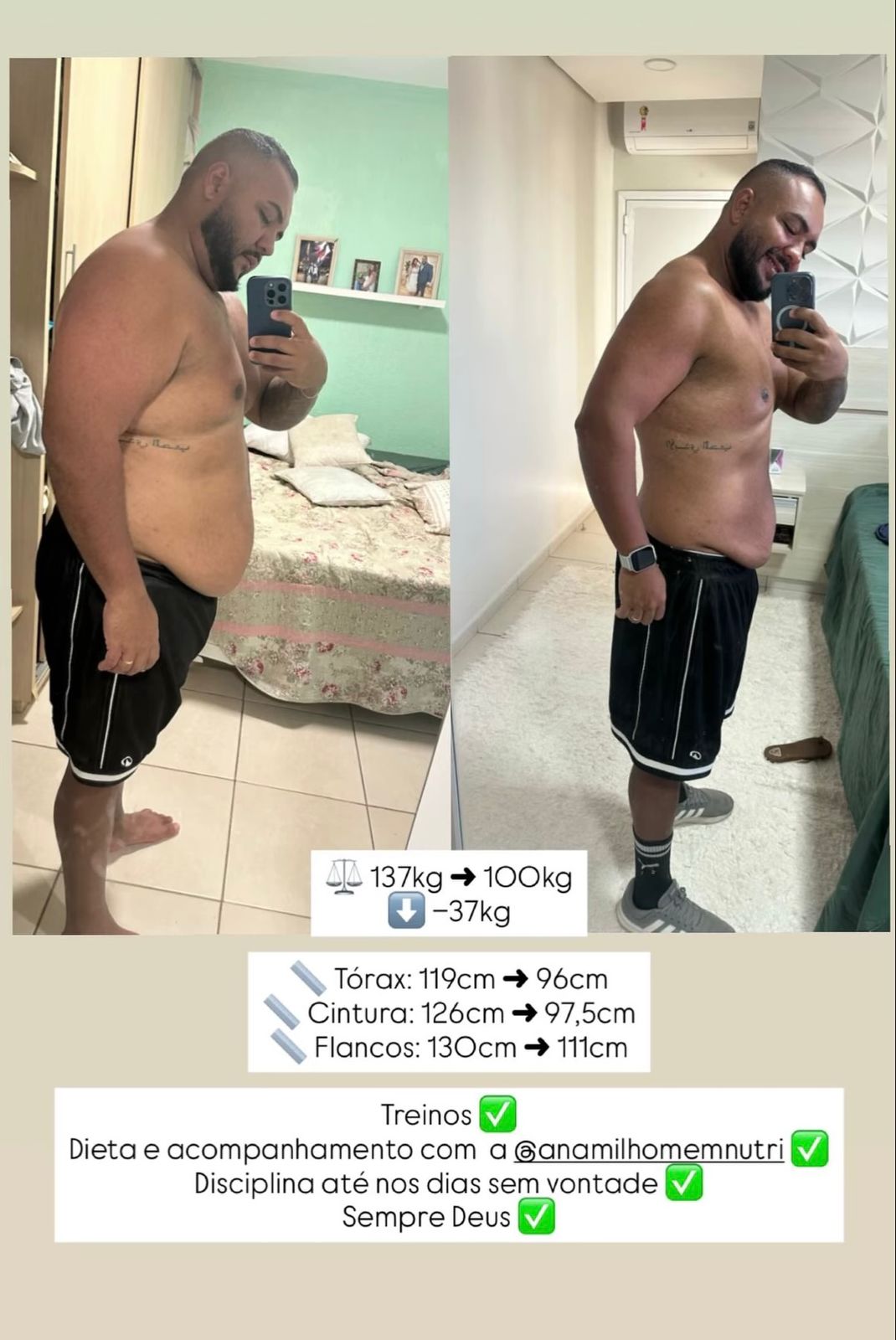 Resultado de paciente, antes e depois do tratamento